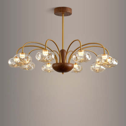 French Iron Glass Irregular Round LED Chandelier — 10 / Walnut Color + Chrome - 220V-240V For UK/AU / Infinitely Dimmable