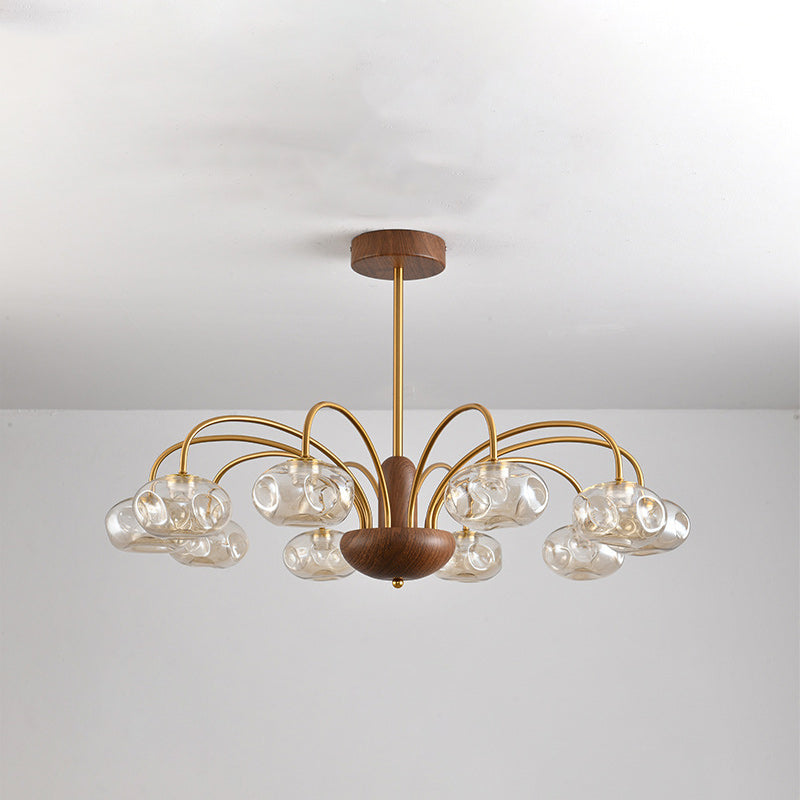 French Iron Glass Irregular Round LED Chandelier — 10 / Walnut Color + Chrome - 110V-120V For US/CA / Infinitely Dimmable