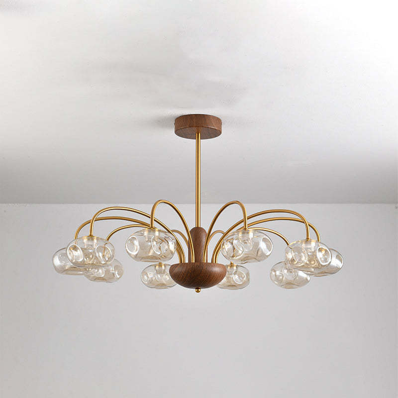 French Iron Glass Irregular Round LED Chandelier — 10 / Walnut Color + Chrome - 110V-120V For US/CA / Infinitely Dimmable