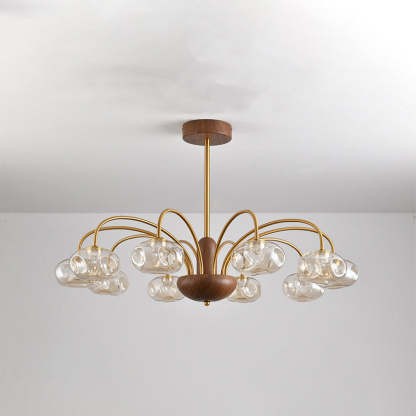 French Iron Glass Irregular Round LED Chandelier — 10 / Walnut Color + Chrome - 110V-120V For US/CA / Infinitely Dimmable
