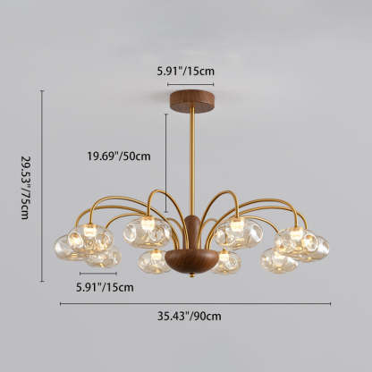 French Iron Glass Irregular Round LED Chandelier — 6 / Walnut Color + Chrome - 220V-240V For UK/AU / Infinitely Dimmable