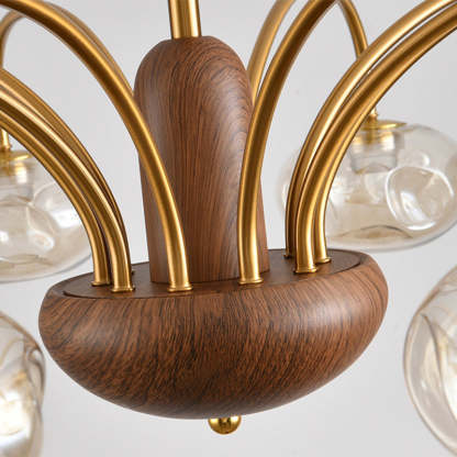 French Iron Glass Irregular Round LED Chandelier — 10 / Walnut Color + Gold - 220V-240V For UK/AU / Infinitely Dimmable