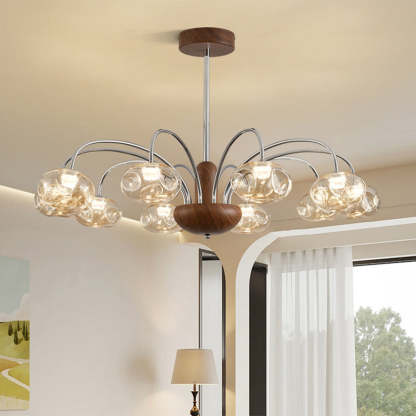 French Iron Glass Irregular Round LED Chandelier — 6 / Walnut Color + Gold - 220V-240V For UK/AU / Infinitely Dimmable