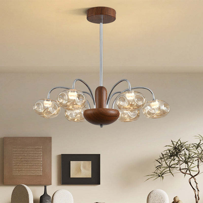 French Iron Glass Irregular Round LED Chandelier