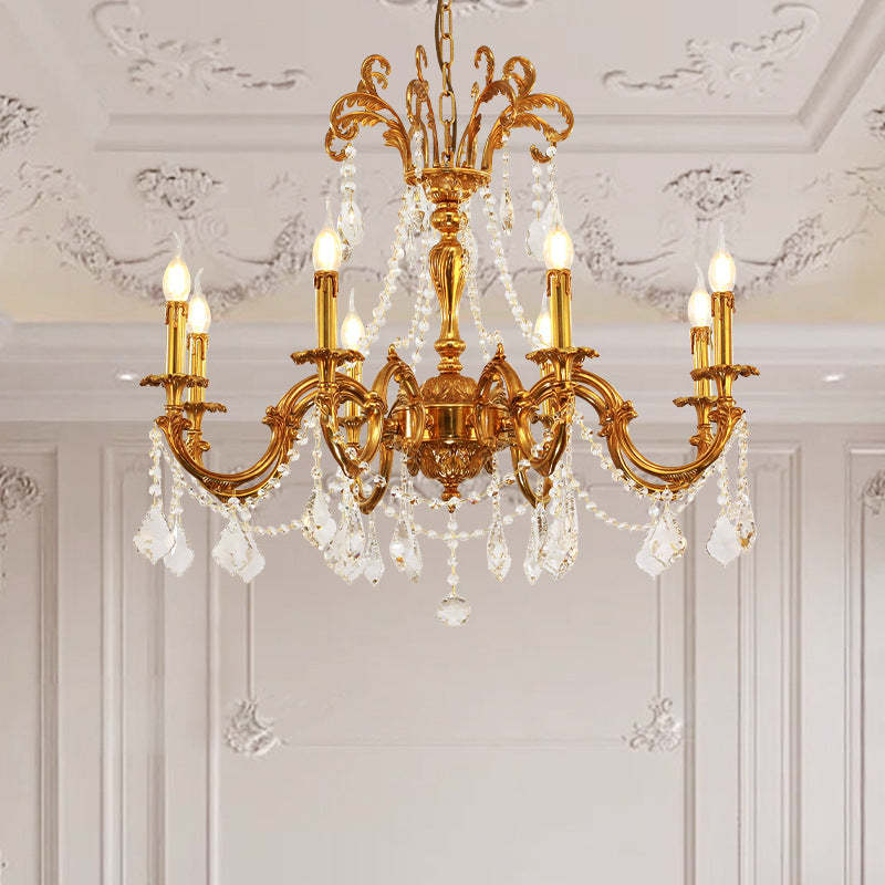European Brass Crystal Candle Chandelier