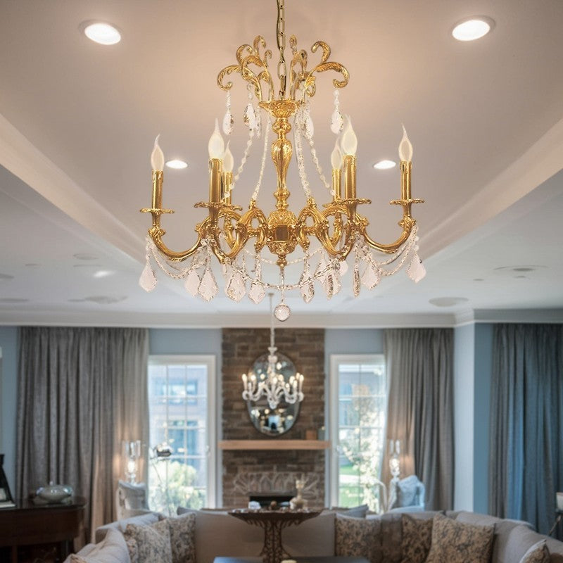 European Brass Crystal Candle Chandelier