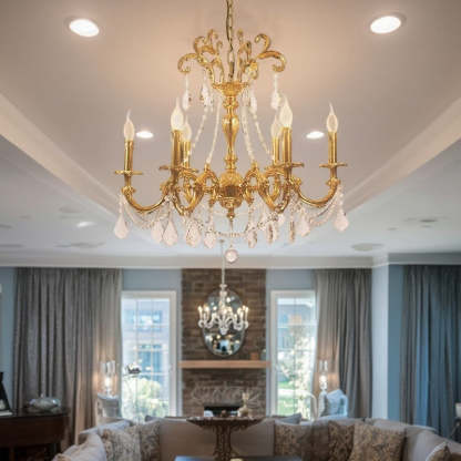 European Brass Crystal Candle Chandelier — 6 / 110V-120V For US/CA