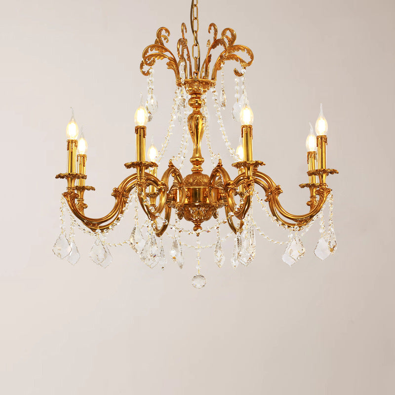 European Brass Crystal Candle Chandelier