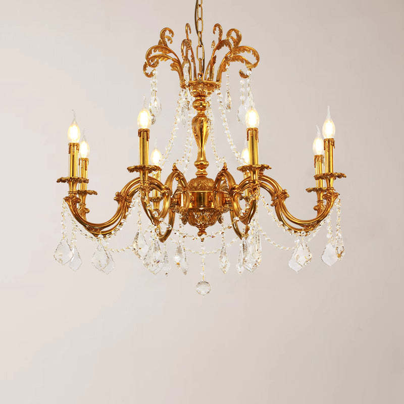 European Brass Crystal Candle Chandelier