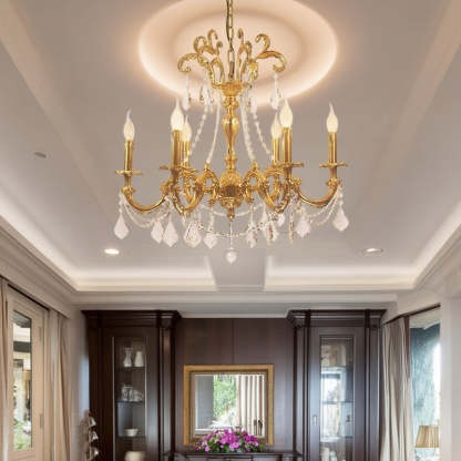 European Brass Crystal Candle Chandelier — 8 / 110V-120V For US/CA