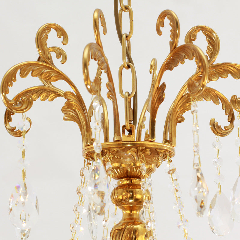 European Brass Crystal Candle Chandelier