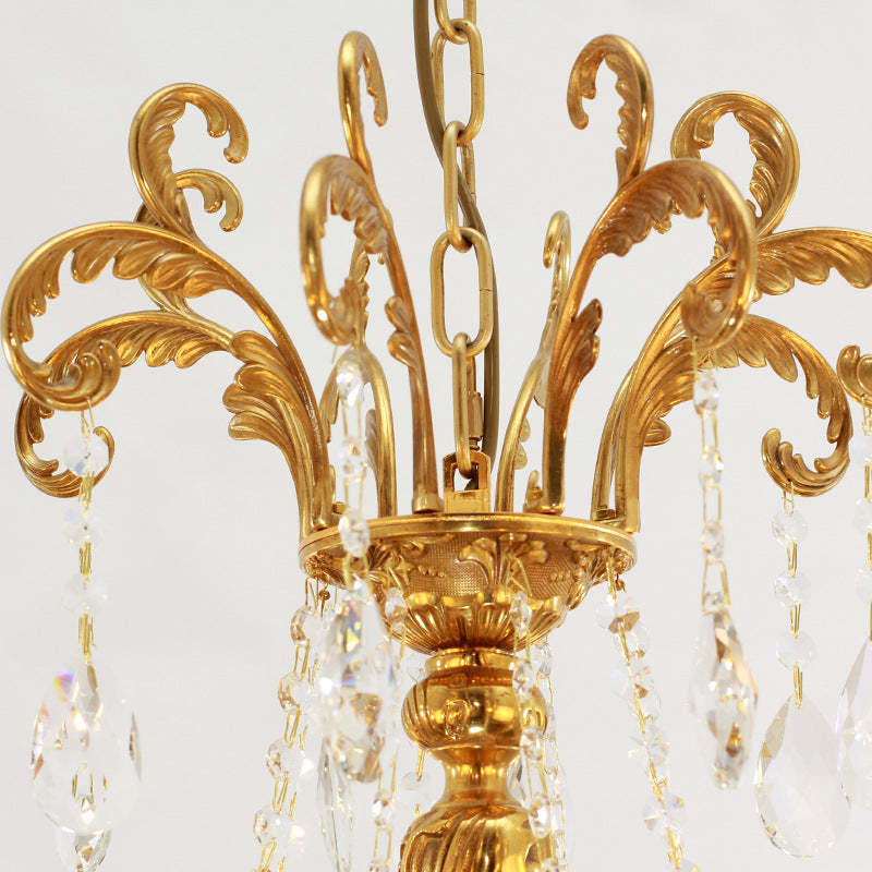 European Brass Crystal Candle Chandelier