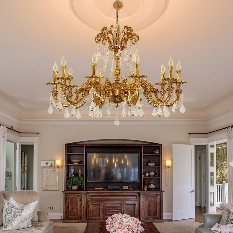European Brass Crystal Candle Chandelier — 6 / 220V-240V For UK/AU