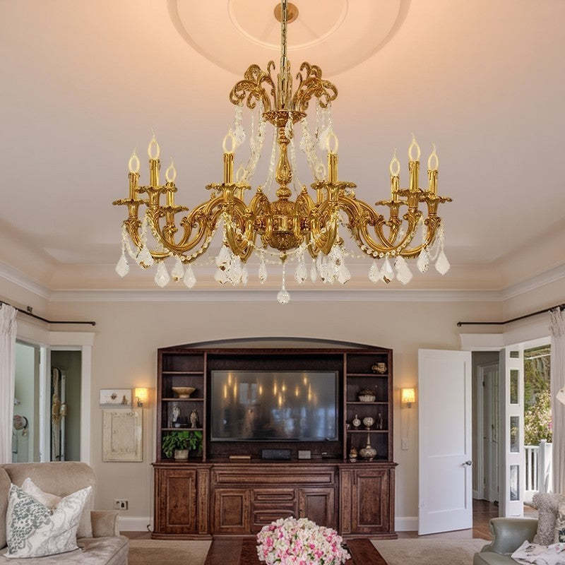 European Brass Crystal Candle Chandelier — 6 / 220V-240V For UK/AU