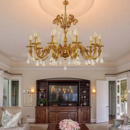European Brass Crystal Candle Chandelier — 6 / 220V-240V For UK/AU
