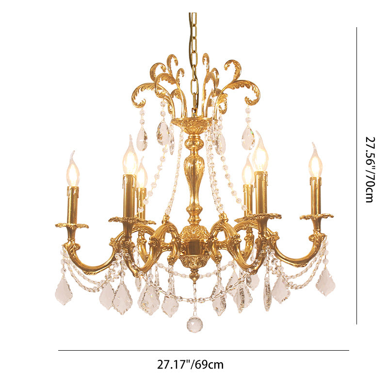 European Brass Crystal Candle Chandelier — 8 / 220V-240V For UK/AU