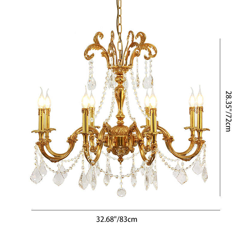 European Brass Crystal Candle Chandelier — 10 / 110V-120V For US/CA