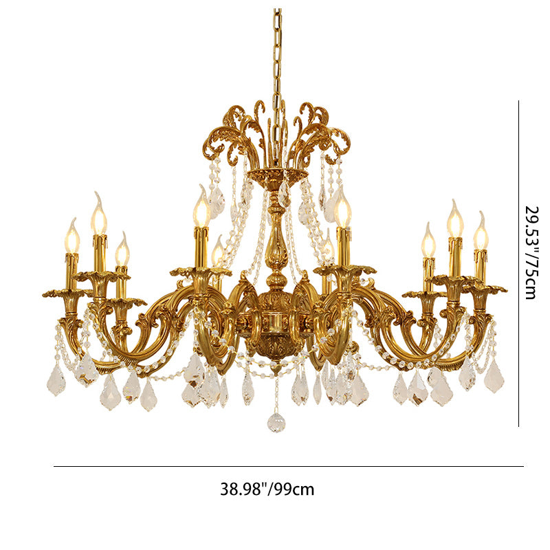 European Brass Crystal Candle Chandelier — 10 / 220V-240V For UK/AU