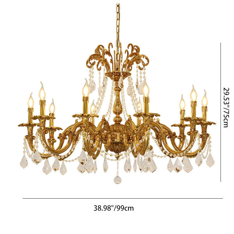 European Brass Crystal Candle Chandelier — 10 / 220V-240V For UK/AU