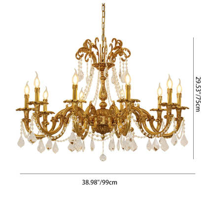 European Brass Crystal Candle Chandelier — 10 / 220V-240V For UK/AU