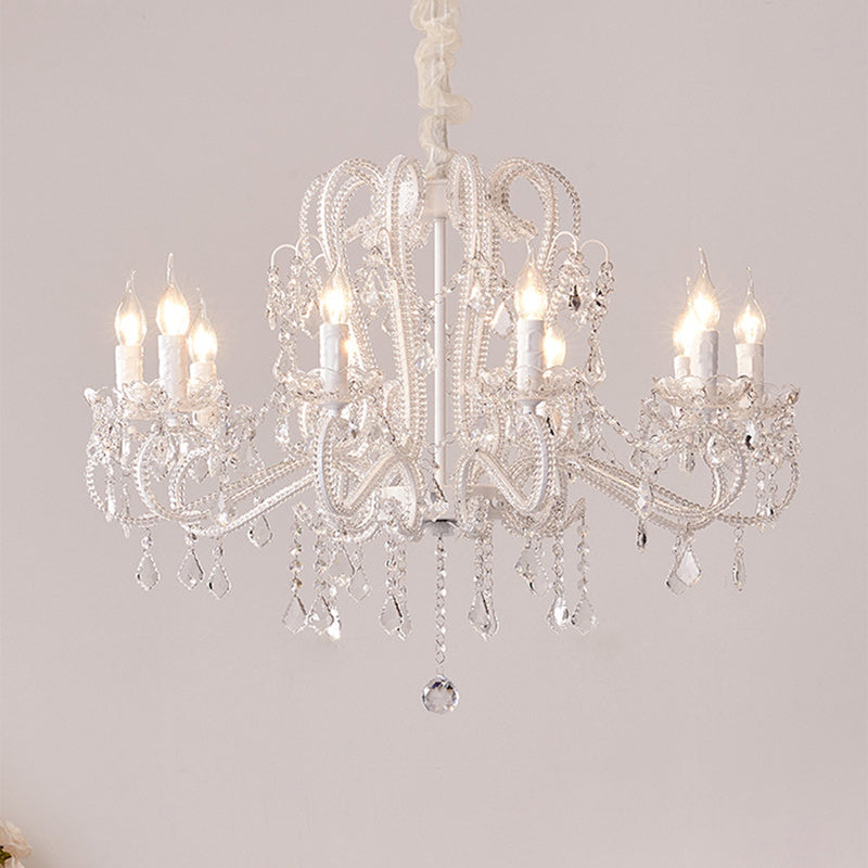 French Metal Glass Crystal Arched Candle Tassel Chandelier