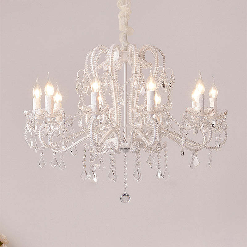 French Metal Glass Crystal Arched Candle Tassel Chandelier