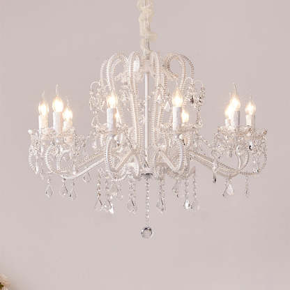 French Metal Glass Crystal Arched Candle Tassel Chandelier