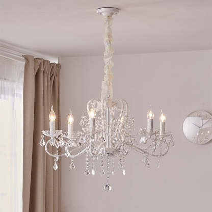 French Metal Glass Crystal Arched Candle Tassel Chandelier