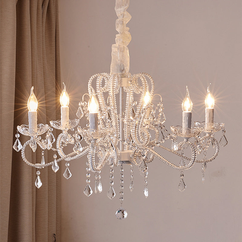 French Metal Glass Crystal Arched Candle Tassel Chandelier