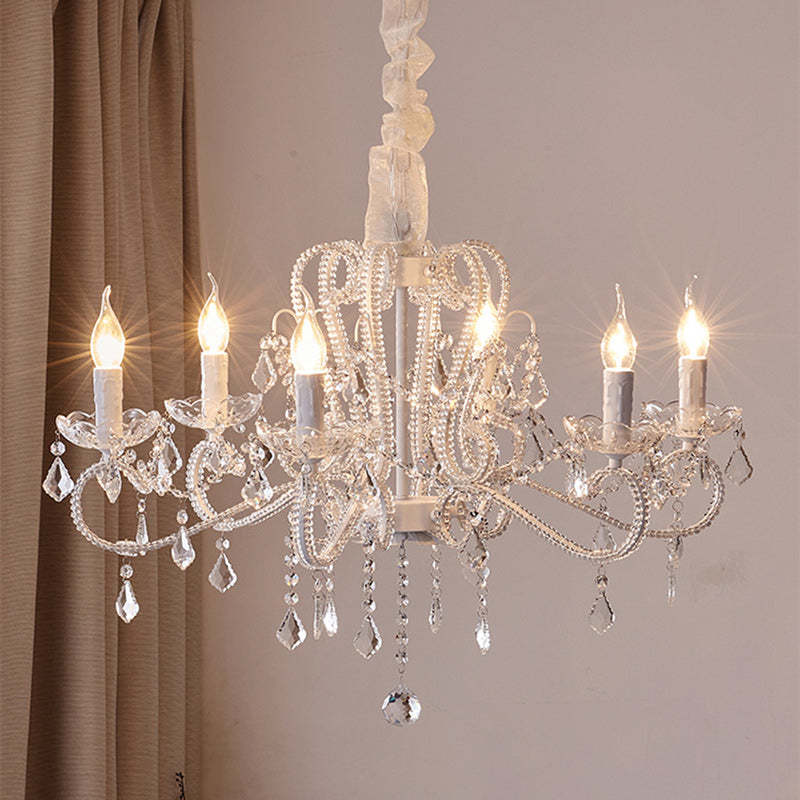 French Metal Glass Crystal Arched Candle Tassel Chandelier