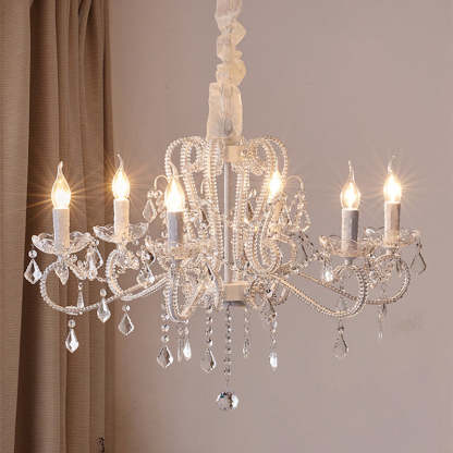 French Metal Glass Crystal Arched Candle Tassel Chandelier