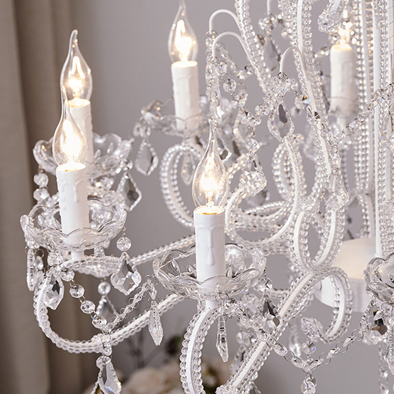 French Metal Glass Crystal Arched Candle Tassel Chandelier — 12 / 220V-240V For UK/AU