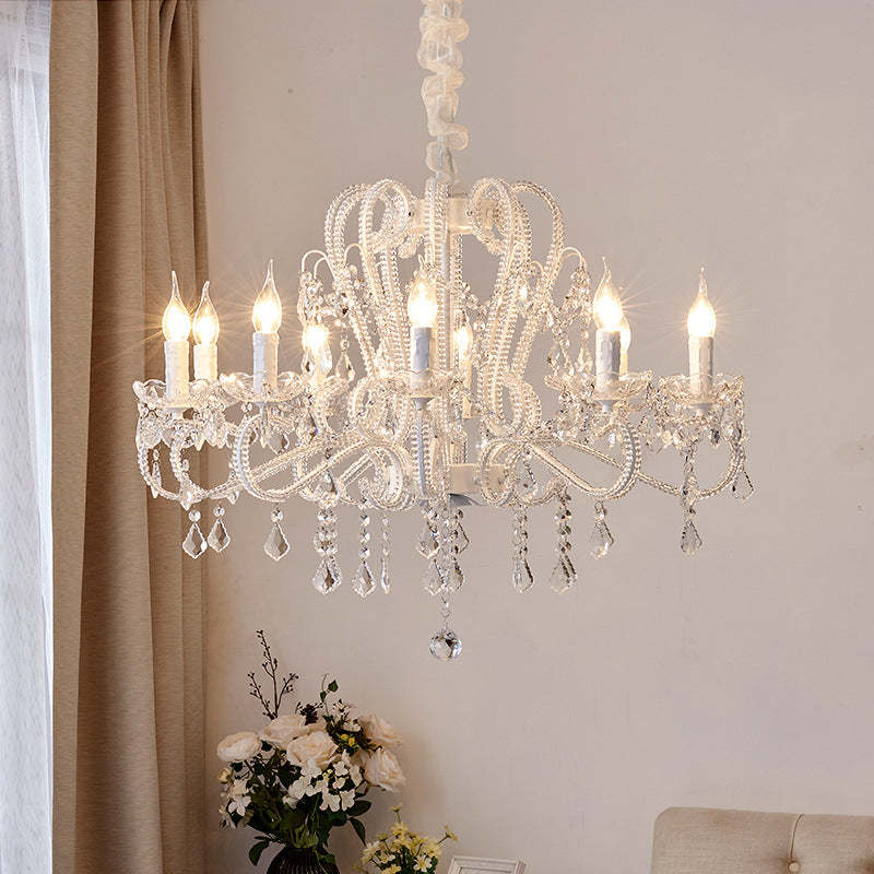 French Metal Glass Crystal Arched Candle Tassel Chandelier — 8 / 110V-120V For US/CA