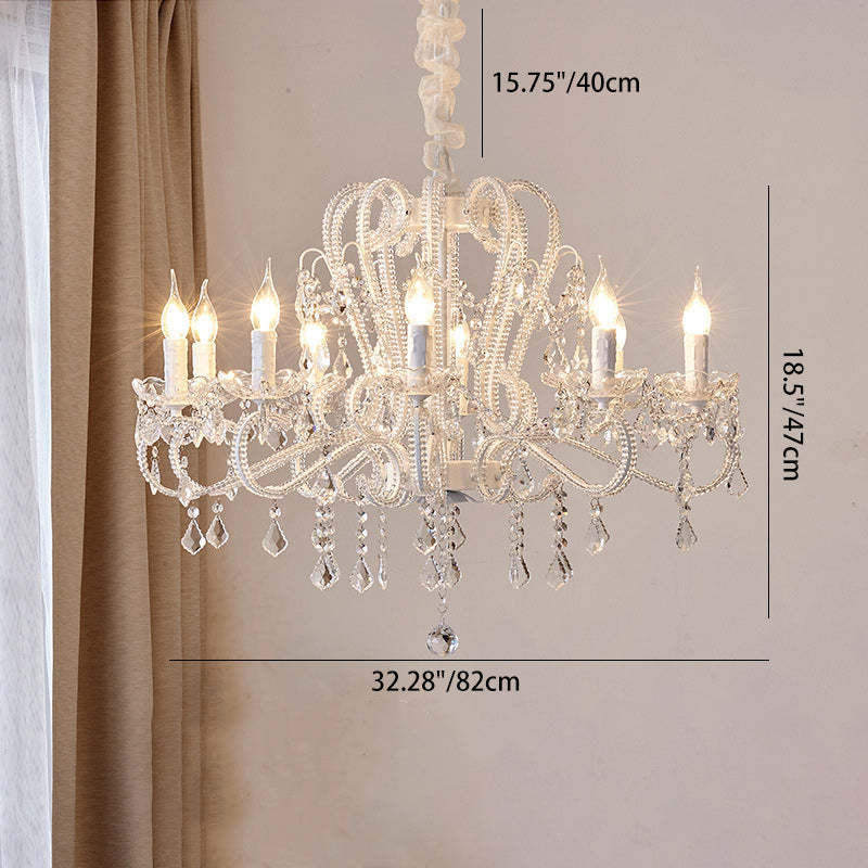 French Metal Glass Crystal Arched Candle Tassel Chandelier — 8 / 220V-240V For UK/AU