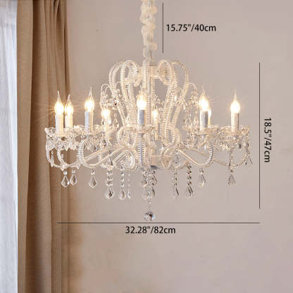 French Metal Glass Crystal Arched Candle Tassel Chandelier — 8 / 220V-240V For UK/AU