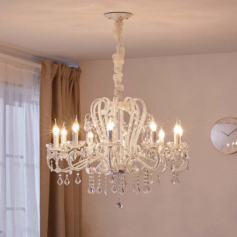 French Metal Glass Crystal Arched Candle Tassel Chandelier