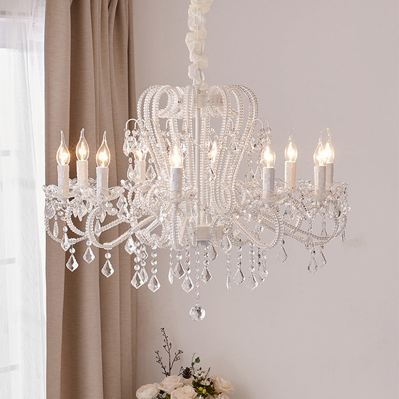 French Metal Glass Crystal Arched Candle Tassel Chandelier
