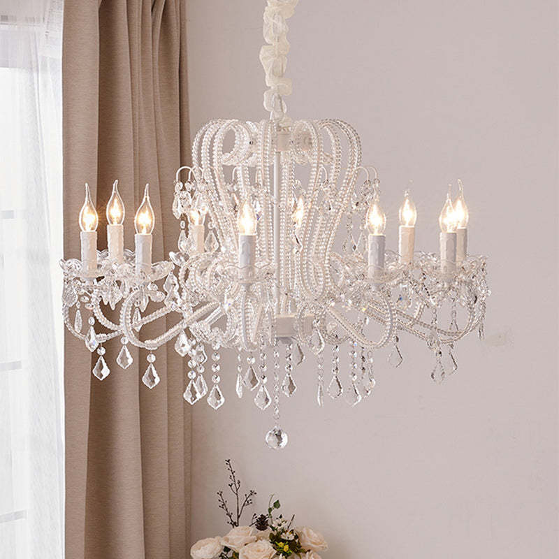 French Metal Glass Crystal Arched Candle Tassel Chandelier