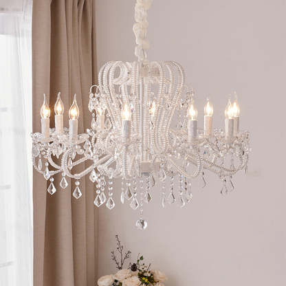 French Metal Glass Crystal Arched Candle Tassel Chandelier