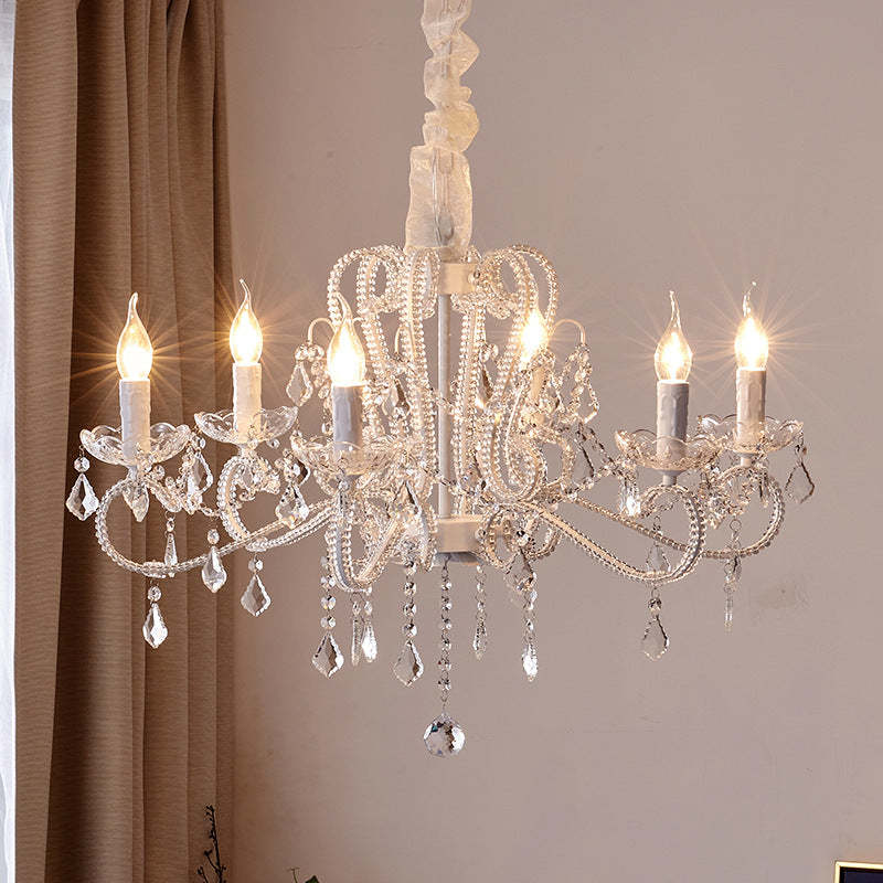 French Metal Glass Crystal Arched Candle Tassel Chandelier — 6 / 110V-120V For US/CA