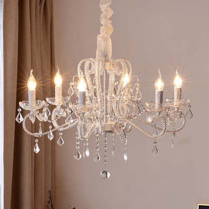 French Metal Glass Crystal Arched Candle Tassel Chandelier — 6 / 110V-120V For US/CA