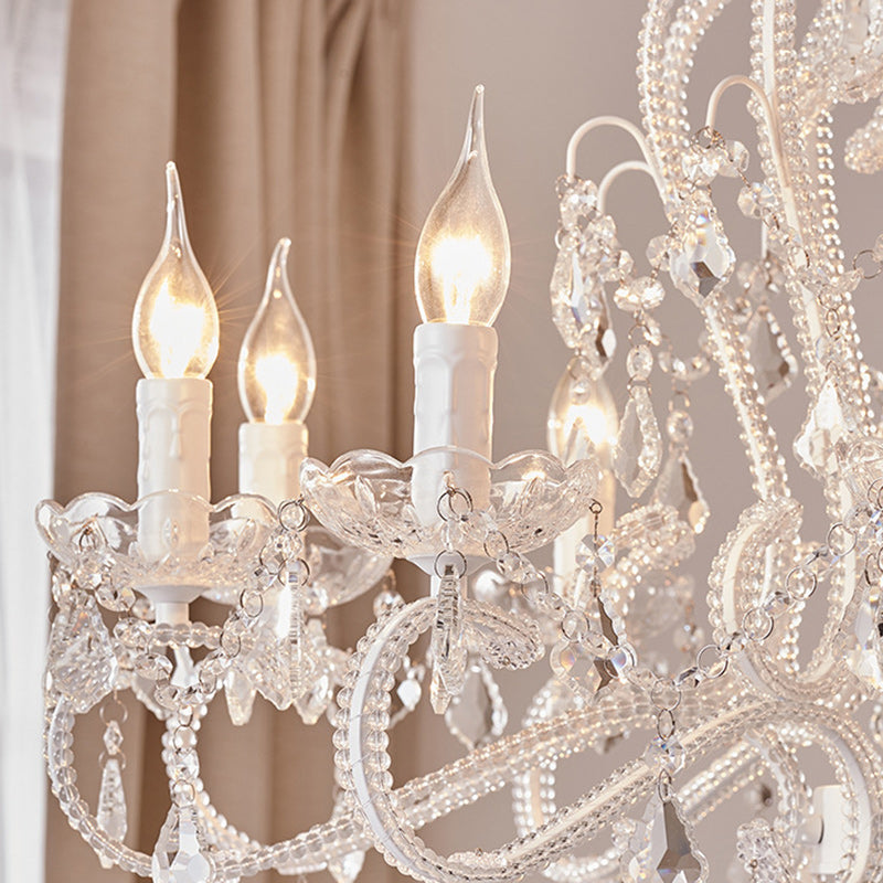 French Metal Glass Crystal Arched Candle Tassel Chandelier