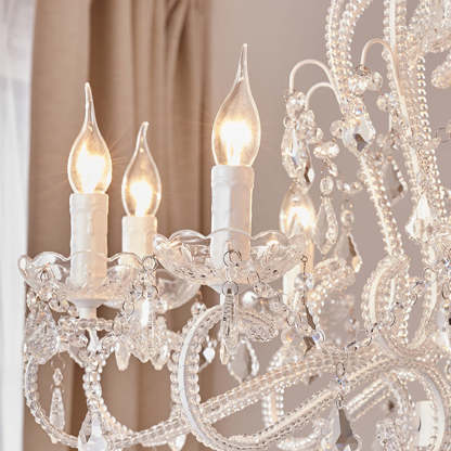 French Metal Glass Crystal Arched Candle Tassel Chandelier