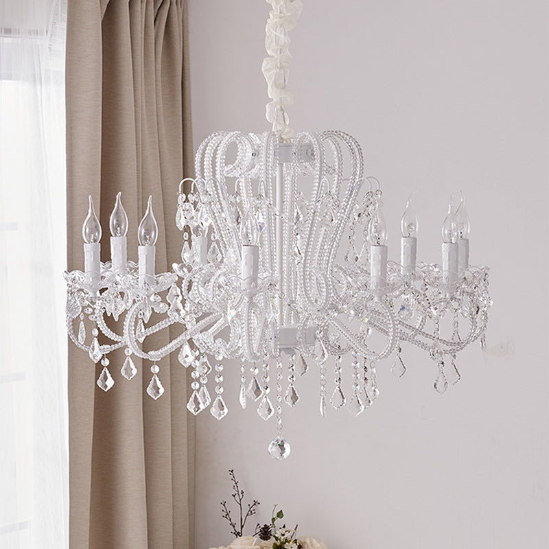 French Metal Glass Crystal Arched Candle Tassel Chandelier