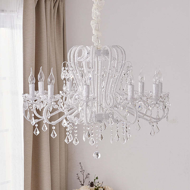 French Metal Glass Crystal Arched Candle Tassel Chandelier