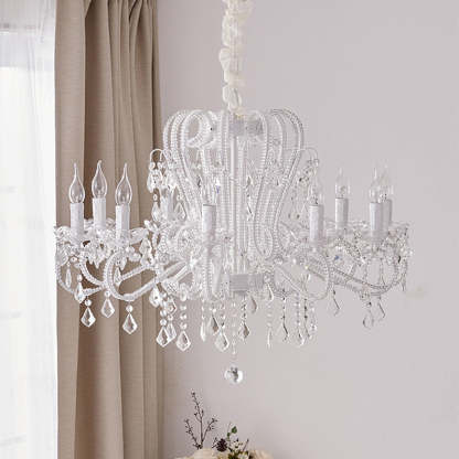 French Metal Glass Crystal Arched Candle Tassel Chandelier