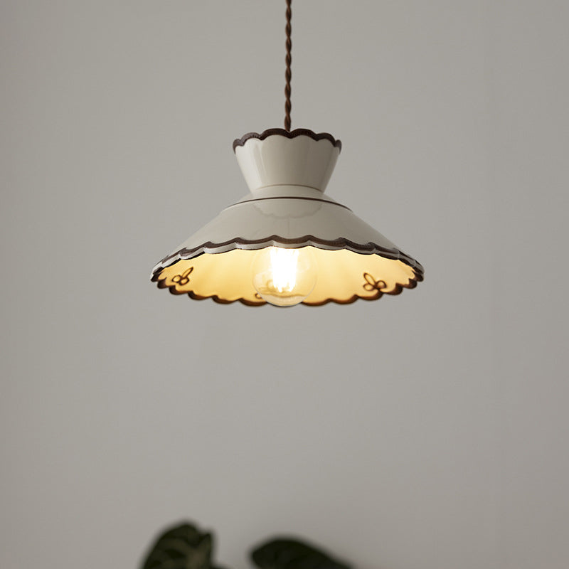 French Ceramic Iron Cone Pendant Light
