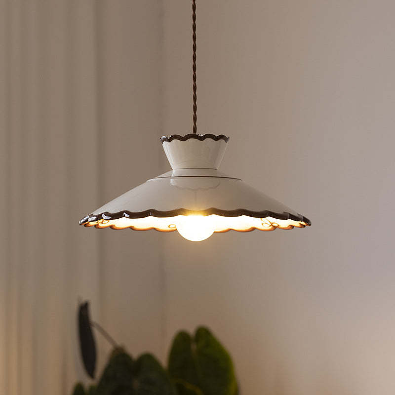 French Ceramic Iron Cone Pendant Light