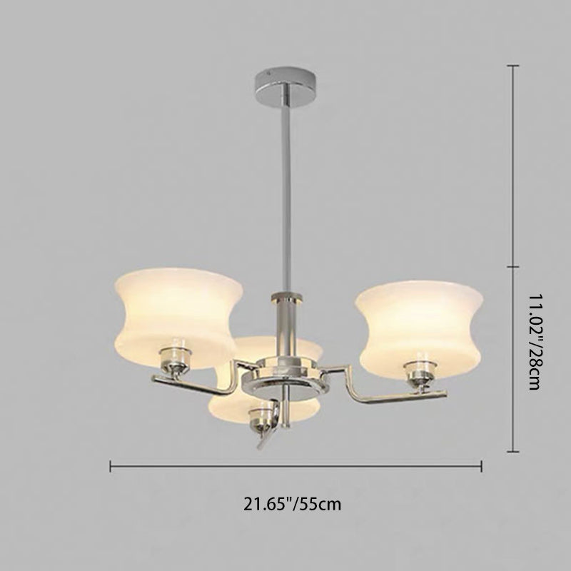Mid-Century Metal Glass Round Chandelier — 3 / Chrome Frame + Milky Yellow Lampshade / 220V-240V For UK/AU