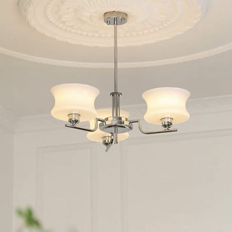 Mid-Century Metal Glass Round Chandelier — 5 / Chrome Frame + White Lampshade / 220V-240V For UK/AU